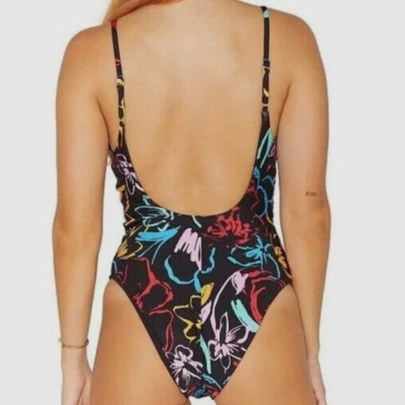 NWT! Hurley Multi Color Painterly Print Low Back One Piece Swimsuit NEW! - Picture 3 of 3